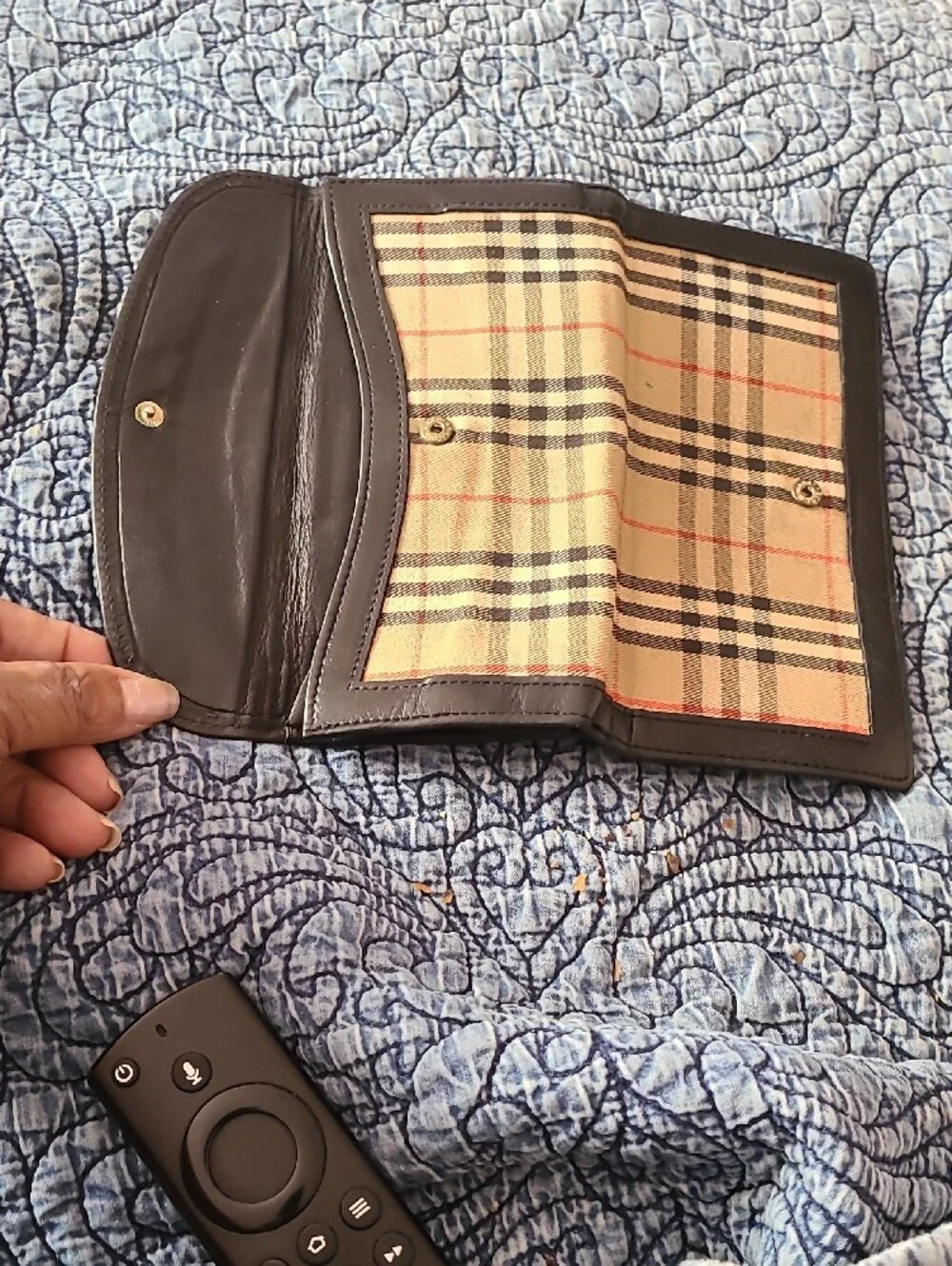 Burberry Beige Plaid Card Holder with Black Trim